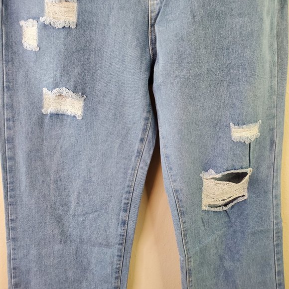 SHEIN Womens Blue Wash High Waist Ripped Factory Distressed Jeans - Picture 3 of 13